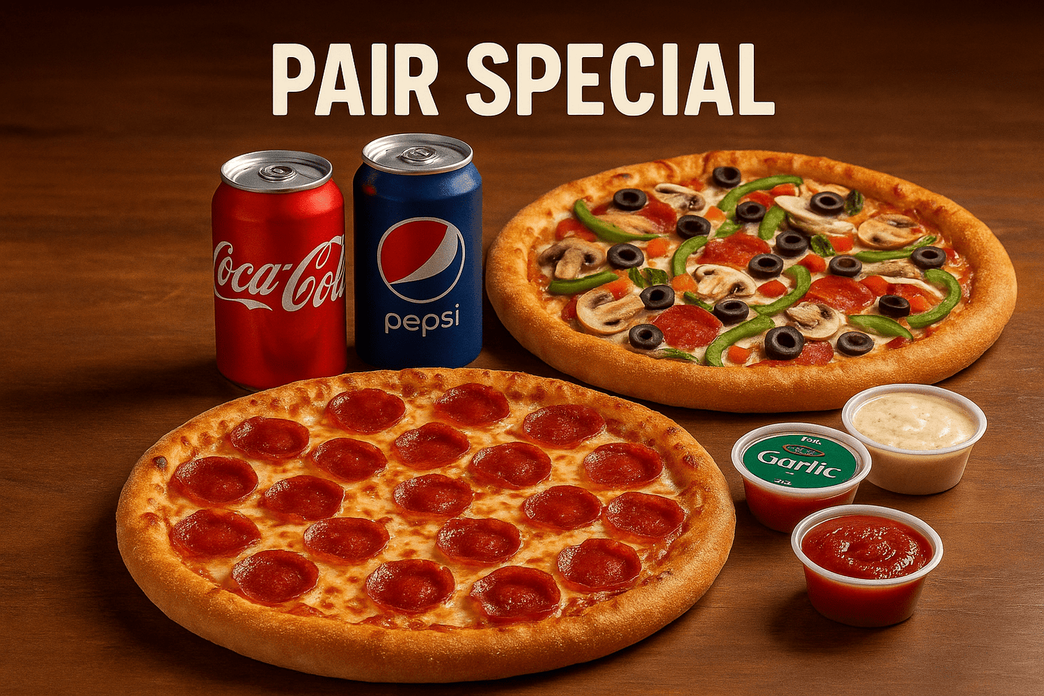 Pair Special - 2 Extra Large Pizzas (4 Toppings Each) + 4 Drinks - City South Pizza