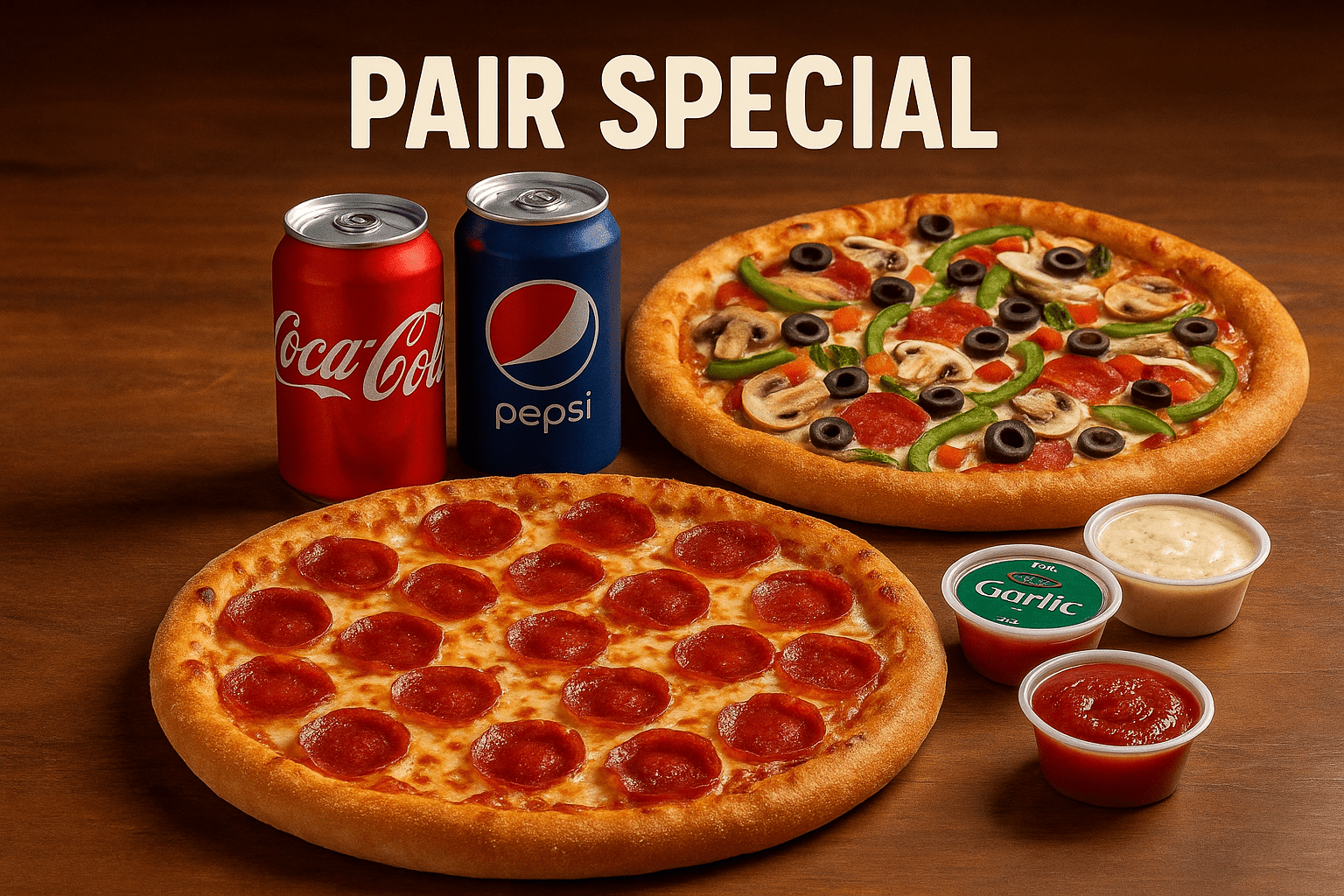 Pair Special - 2 Extra Large Pizzas (4 Toppings Each) + 4 Drinks - City South Pizza